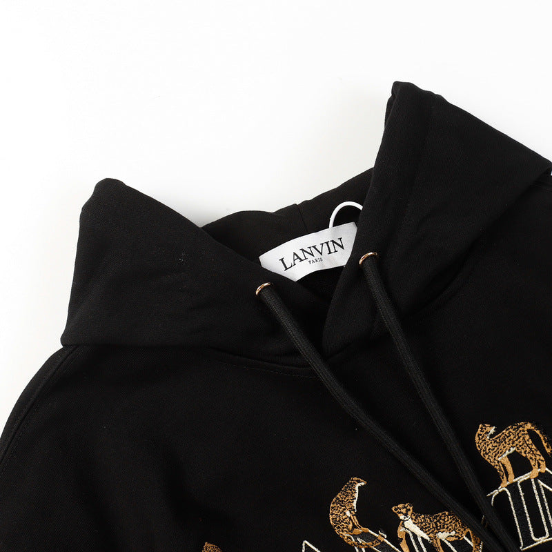 Lanvin Logo Embroidered Cotton Hooded Sweatshirt